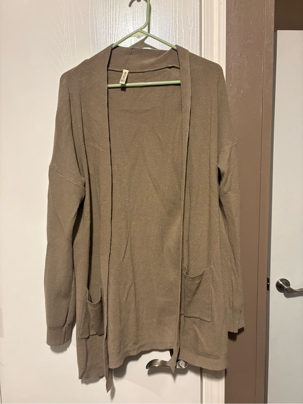Women’s Open-Front Long Cardigan Sweater in Taupe